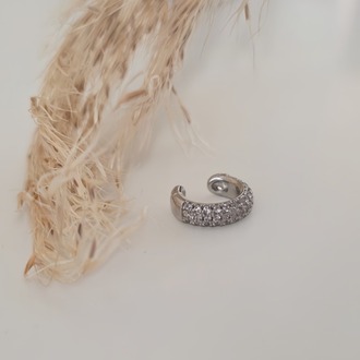 Minimal Işıltılı Zirkon Taşlı Kıkırdak Cuff Gümüş Renk Küpe - 1818