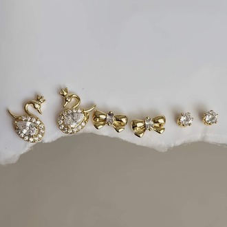 6'lı Kuğu Fiyonk Model Minima Altın Kaplama Gold Renkli Küpe Seti- 1552