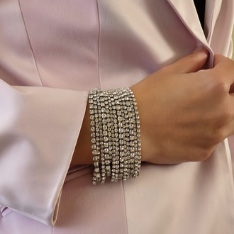 Çoklu Döküm Su Yolu Rhinestone Gümüş Renk Kristal Bileklik  - 1827