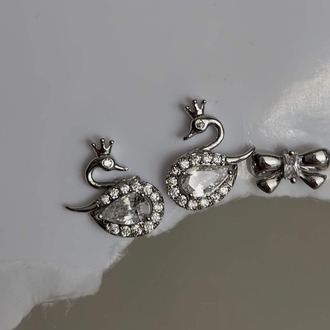 6'lı Kuğu Fiyonk Model Minima Gümüş Silver Renkli Küpe Seti- 1551