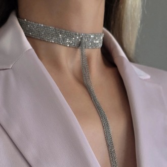 8 Sıralı Zincir Dokuma Sallantılı Vücut Tasma Choker Silver Renk El Yapımı Kolye - 1707