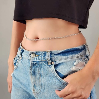 Top Zincir Örme Silver Renkli Bel Zinciri - Vücut Zinciri - 1563