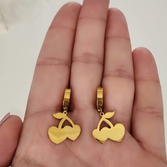 Kiraz Model Altın Kaplama Çelik Küpe