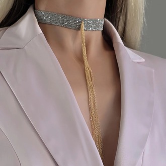 8 Sıralı Zincir Dokuma Sallantılı Vücut Tasma Choker Gümüş Gold Renk El Yapımı Kolye- 1709