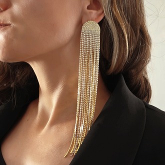 Uzun Sallantılı Tekli Beyoğlu Taşı Abiye Gold Renk Küpe - 1733
