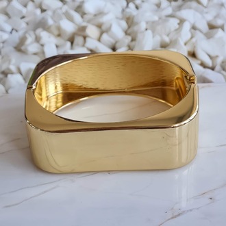 Dikdörtgen Köşeli Gold Molted Kelepçe Çelik Bileklik - 1485