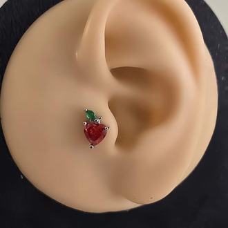 Kırmızı Elma Model Kıkırdak Piercing Tragus Helix Silver Gümüş Renk Küpe - 1370