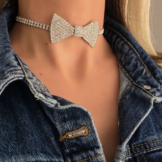 Papyon Model Rhinestone Choker Tasma Model Gümüş Renk Kolye- 1388