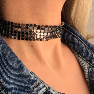 Arpa Pul Payet Zırh Metal Model Antrasit Choker Kolye - 1394
