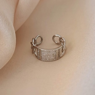 Gurmet Zincir Model Zirkon Taşlı Ayarlanabilir Silver Gümüş Renk Yüzük- 16202