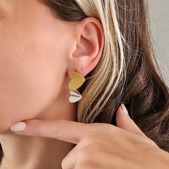 Kalp Model Salllantılı 925 Ayar Gümüş Gold Klipsli Çelik Küpe - 1518