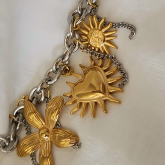 Çiçek Kalp Güneş Çocuk Charmlı Halat Zincir Model Bileklik - 1496