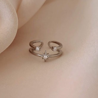 İki Sıralı Yıldız Zirkon Taşlı Ayarlanabilir Gold ve Silver Renkli Yüzük - 1617
