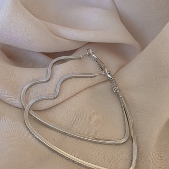 Kalp Model Halka Silver Renk Çelik Küpe 6cm - 1776