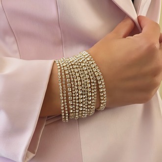 Çoklu Döküm Su Yolu Rhinestone Gold Renk Kristal Bileklik - 1828