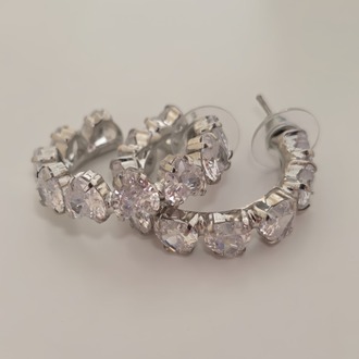 Kalp Zirkon Taşlı Antialerjik VİP Halka Silver Renk Küpe Antialerjik  - 1814