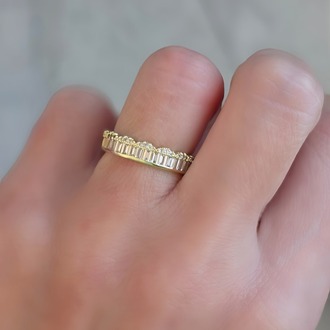 Ayarlanabilir Su Yolu Model Zirkon Taşlı Gold Renk Çelik Yüzük- 1768