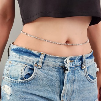 Top Zincir Örme Silver Renkli Bel Zinciri - Vücut Zinciri - 1563