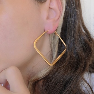 Kare Model Halka Gold Renk Çelik Küpe 5,5cm- 1775
