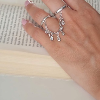 Şahmaran Damla Başak Model Zirkon Taşlı Ayarlanabilir Silver ve Gold Renkli Yüzük- 1680