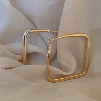 Kare Model Halka Gold Renk Çelik Küpe 5,5cm- 1775