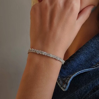 Zincir Dokuma Kordon El Yapımı Otantik Gümüş Platin Renkli Bileklik - 1341