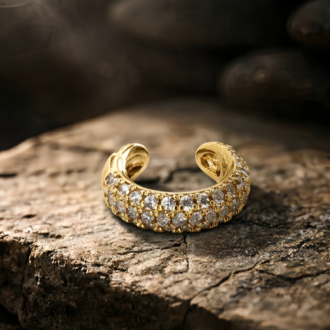 Minimal Işıltılı Zirkon Taşlı Kıkırdak Cuff Gold Renk Küpe - 1819