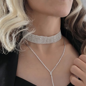 Gümüş Kaplama Rhinestone Y Model Su Yolu Model Kolye - 1728