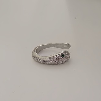 Minimal Yılan Model Zirkon Taşlı Kıkırdak Cuff Gümüş Renk Küpe- 1820