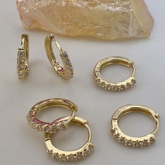 6'lı Zirkon Taşlı Gold Renk Küpe Seti 1cm- 1809