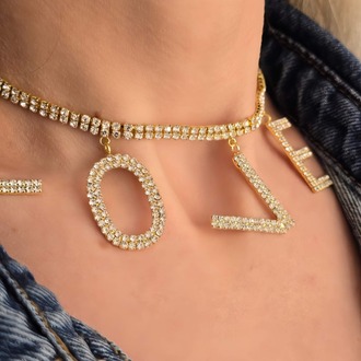 Love Aşk Kristal Taşlı Party Style Altın Kaplama Gold Renk Kolye- 1387