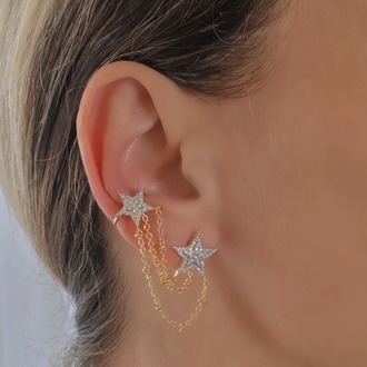 Yıldız Model Zirkon Taşlı Ear Cuff Kıkırdak Küpesi- 1839