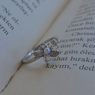 Ayarlanabilir Arı İnci Model Zirkon Taşlı Silver Renk Çelik Yüzük - 1759
