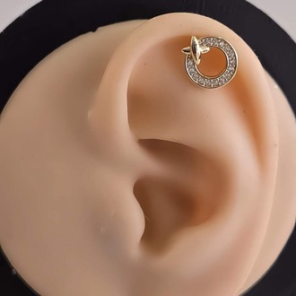 Halka X Artı  Model Kıkırdak Piercing Tragus Helix  Altın Kaplama Gold Renk Küpe - 1377