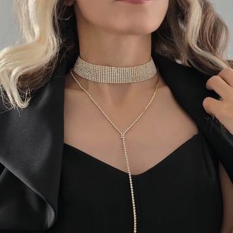 Altın Kaplama Rhinestone Y Model Su Yolu Model Kolye- 1729