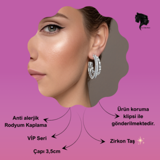 İkili Yarım Halka Model Zirkon Taşlı Antialerjik VİP Halka Silver Renk Küpe Antialerjik - 1816