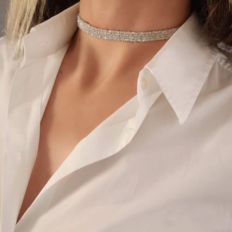 Kordon Zincir Örme El Yapımı Chooker Tasma Silver Renk Kolye - 1364