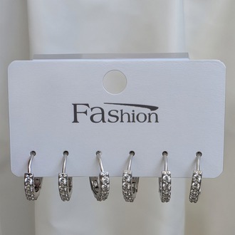 6'lı Zirkon Taşlı Gümüş Silver Renk Küpe Seti 1cm - 1808