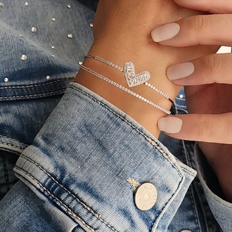 Kalp İki Sıralı Model Silver Renk Çelik Ayarlanabilir Bileklik Kelepçe - 1691