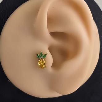 Ananas Model Kıkırdak Piercing Tragus Helix Altın Kaplama Gold Renk Küpe - 1369