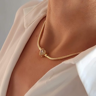 Prenses Taşlı Kalp Aşk Love Pandor Gold Altın Kaplama Kolye - 1336