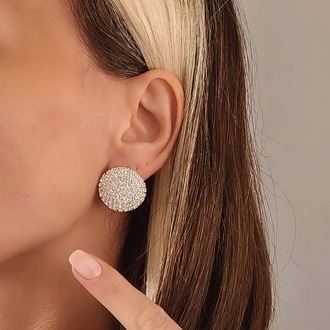 Yuvarlak Model Abiye Gümüş Renkli Küpe - 1358