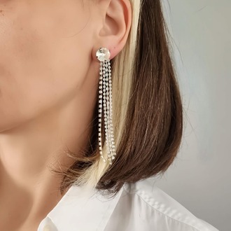 Yuvarlak Zirkon Taşlı Sallantılı Gümüş Renkli Küpe- 1350