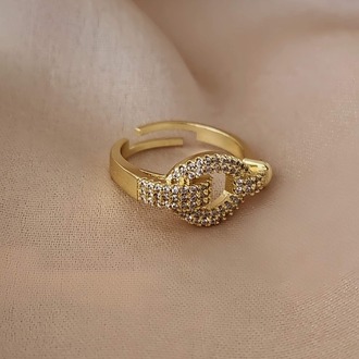 Kilit Model Zirkon Taşlı Ayarlanabilir Silver ve Gold Renkli Yüzük - 1662
