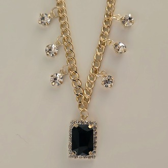 Baget Model Zirkon Taşlı Gold Siyah Renkli Çelik Kolye - 1861