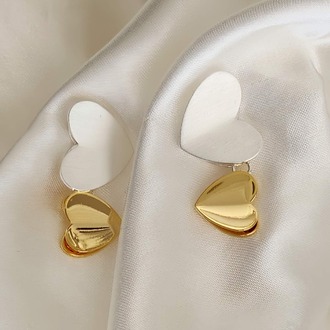 Kalp Model Salllantılı 925 Ayar Gümüş Gold Klipsli Çelik Küpe - 1518