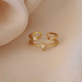 İki Sıralı Yıldız Zirkon Taşlı Ayarlanabilir Gold ve Silver Renkli Yüzük - 1617