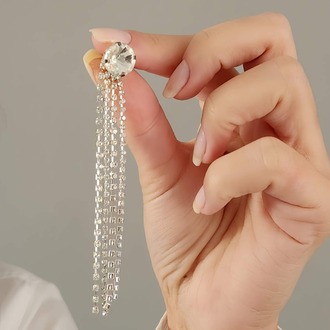 Yuvarlak Zirkon Taşlı Sallantılı Gümüş Renkli Küpe- 1350