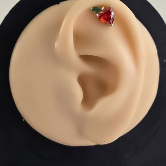Kırmızı Elma Model Kıkırdak Piercing Tragus Helix Silver Gümüş Renk Küpe - 1370