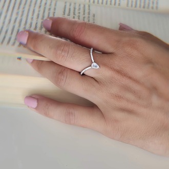 V Model Damla Zirkon Taşlı Ayarlanabilir Silver Gümüş Renkli Yüzük - 1648